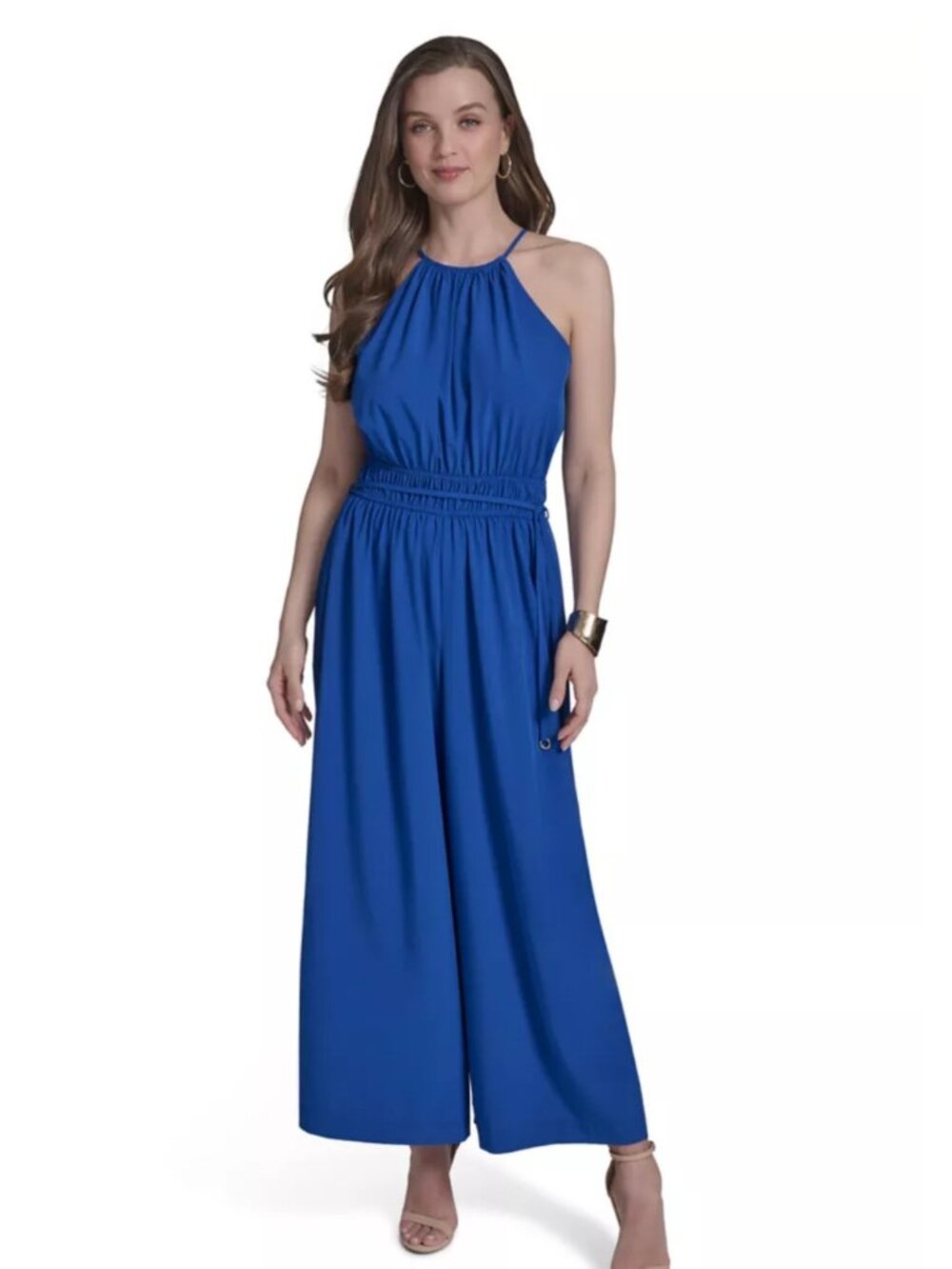 Halston Womens Halter Neck Wide-Leg Jumpsuit Royal Blue Size 2 NWT